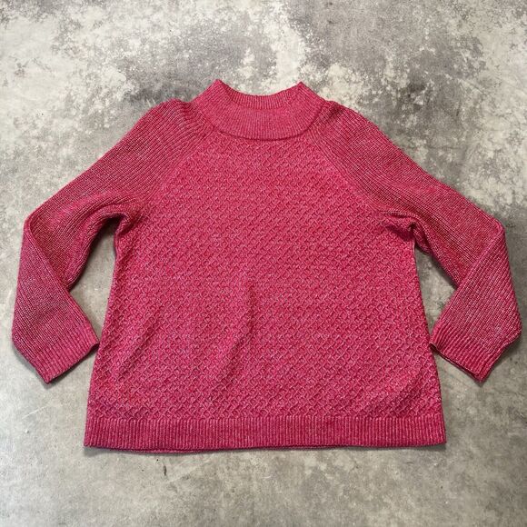 Talbots Sweater Womens 3X Pink Textured Stitch Knit Mockneck Straight Hem - Picture 1 of 7
